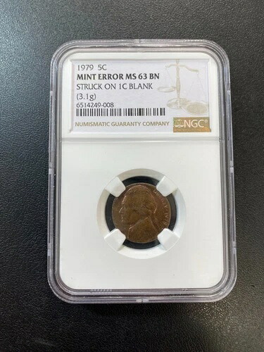 1979年 ニッケル 打刻 セントブランクエラー NGC MS-63 - 未流通 - スラブ - 5セント