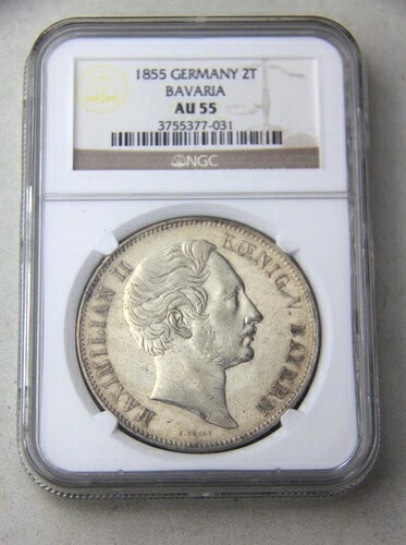 1855年 ドイツ バイエルン 2ターラー NGC AU55