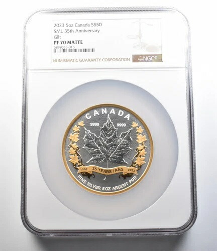 2023年 カナダ 50ドル銀貨 ギルト SML 35周年記念 PF70 マット NGC *4318