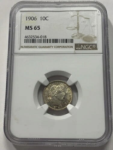 1906-P 1OC バーバーダイム 希少宝石 NGC MS65 高グレード #1755