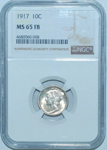 1917 NGC MS65FB フルバンド マーキュリーダイム