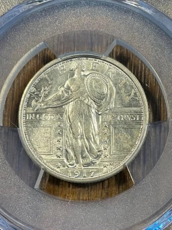 PCGS AU55 FH 1917 S スタンディング リバティ クォーター タイプ 1 光沢あり