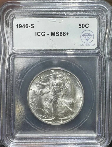 1946年 S ハーフダラー リバティウォーキング ICG MS-66+ IDC 検証済み