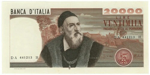 20000 リラ BANCA D'ITALIA TIZIANO 1975/02/21 SUP+