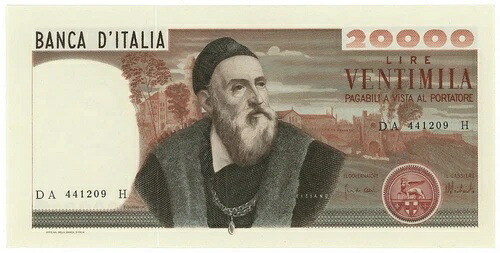 20000 リラ BANCA D'ITALIA TIZIANO 1975/02/21 SUP+