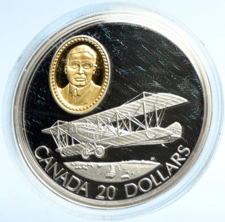 1992年 カナダ エリザベス2世 カーティス JN-4 キャニック ジェニー 20ドル銀貨 i103009