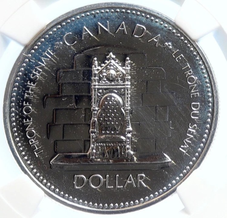 1977年 カナダ エリザベス2世 上院玉座標本 銀貨 NGC i106787