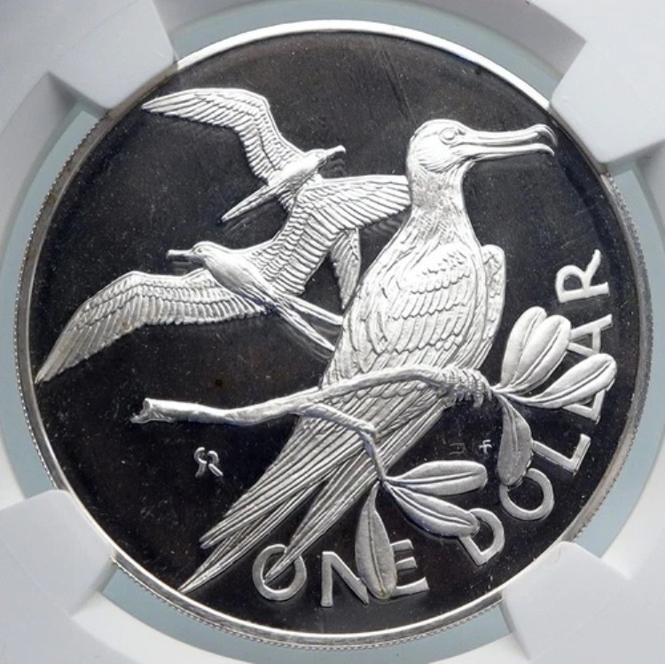 1974年 イギリス領ヴァージン諸島 エリザベス2世女王 BIRD プルーフ銀貨 NGC i89326