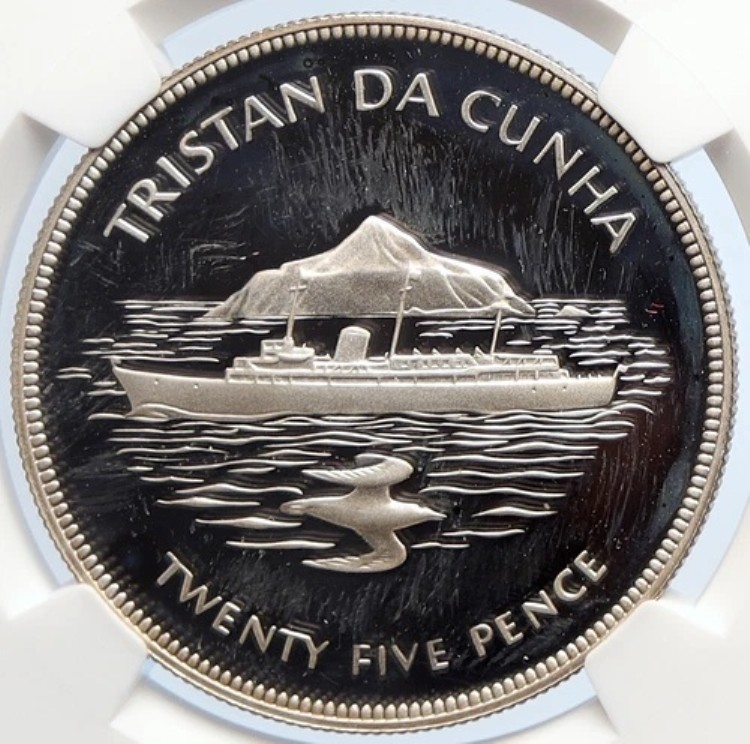 1977年 トリスタン・ダ・クーニャ エリザベス2世 ジュビリー プルーフ シルバー 25ペンス コイン NGC i105655