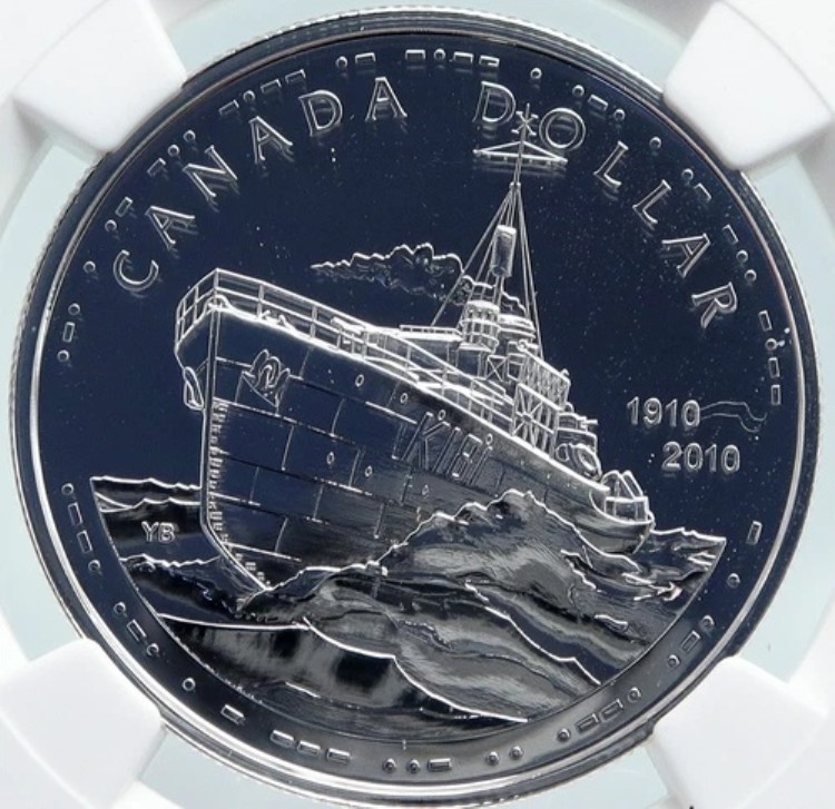 2010年 カナダ エリザベス2世女王 100周年記念 海軍 1ドル銀貨 MS DPL NGC i86002
