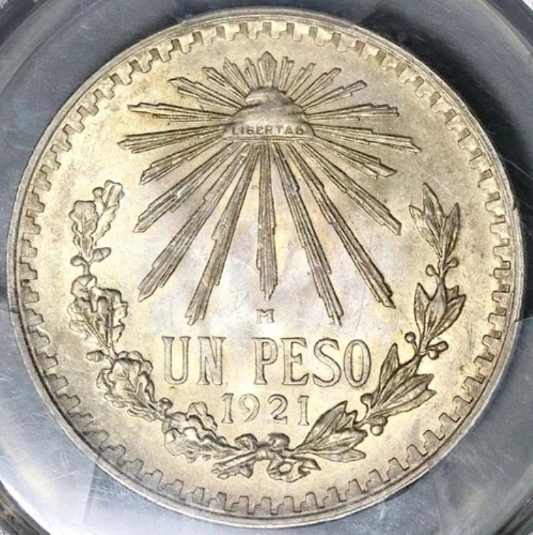 1921年 PCGS MS 64 メキシコ 1 UN ペソ シルバー イーグル スネーク ミント ステート コイン (22020201C)