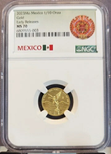 2023 メキシコ ゴールド 1/10 オンザ リベルタッド NGC MS 70 早期リリース パーフェクション