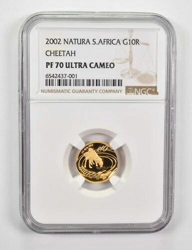 PF70 UCAM 2002 南アフリカ ゴールド 10 ランド - ナチュラ - チーター - グレード NGC *0276