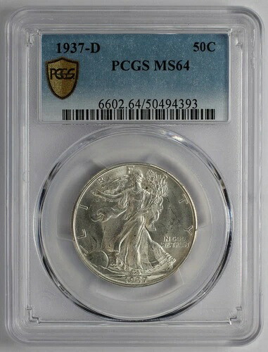 1937年 D リバティウォーキング シルバー ハーフドル PCGS MS64