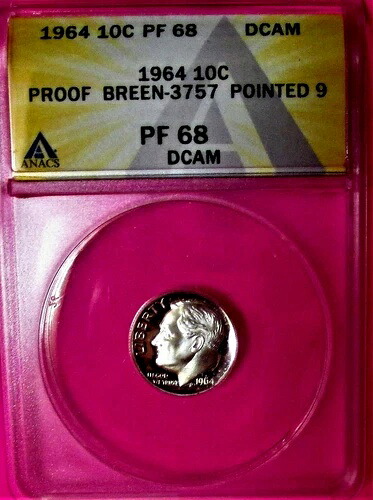 1964 ANACS PF 68 *DCAM POINTED-9 ルーズベルト シルバー ダイム! *ソロ トップ ポップ* @ ANACS!