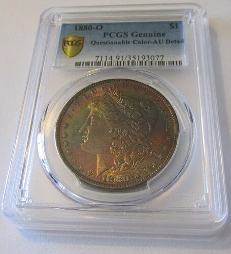 1880-O モルガン銀貨 PCGS 純正ゴールドシールド AU ディテール 疑わしい色調