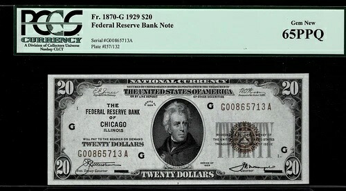 1929年 20ドル シカゴ イリノイ州 未流通 PCGS 65