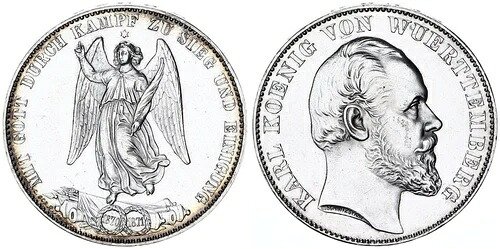 ヴュルテンベルク 1 ターラー 1871 ジーゲストラーラー ヴィルヘルム王 ほぼ未流通 127732 162,800円