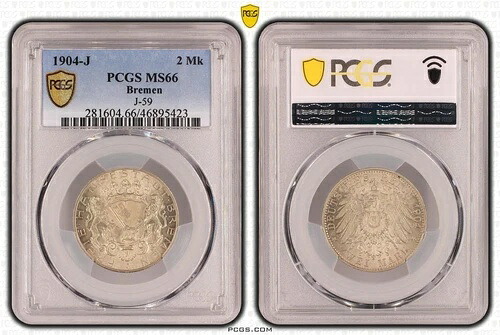 ブレーメン帝国 2 マーク 1904-J PCGS MS66 100311