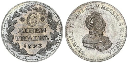 1828年製 ヘッセン 1/6ターレル・ヴィルヘルム2世 ほぼ未使用、宝石級！ 116382