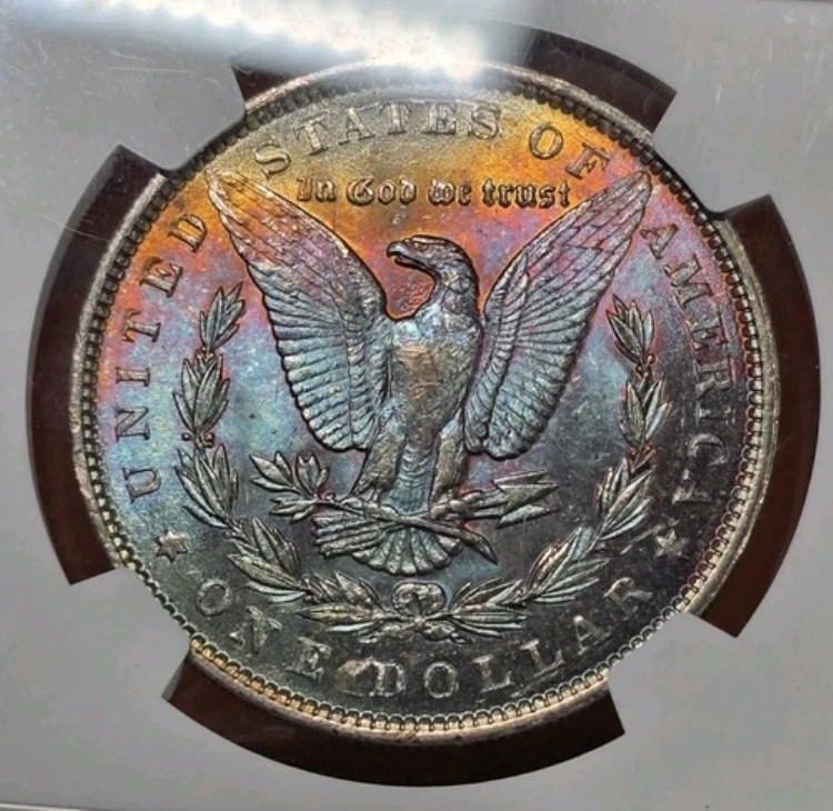 1888年 P モルガン銀貨 NGC MS63 レインボートーン 色見本