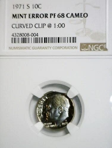 1971 年エラークリップ NGC プルーフ 68 カメオ ルーズベルト 10 セント コイン、素晴らしい希少 PRF エラー!