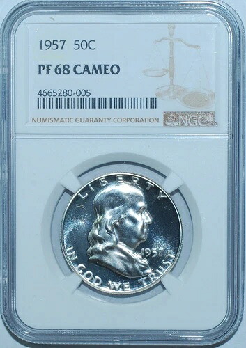 1957年 NGC PR68CAM カメオ フランクリン ハーフダラー