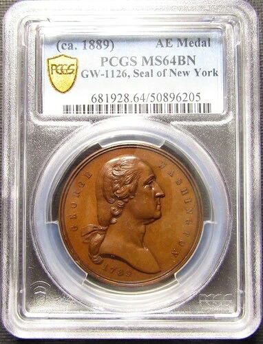 ジョージ・ワシントン GW-1126 D-42 ニューヨーク州国章 PCGS MS64BN 34mm ダークブロンズ r-7