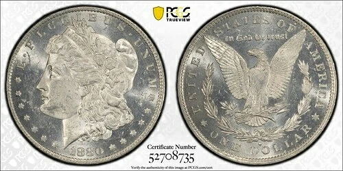 1880年 O モルガン銀貨 $1 PCGS MS62 PL プルーフライク ブライト 5311｜WORLD RESOURCE【KING店】