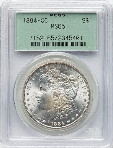 1884年-CC モルガン銀貨 PCGS MS-65 OGH