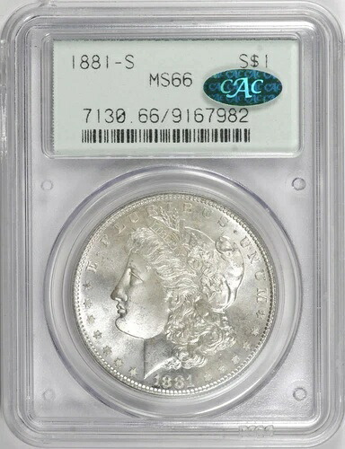 1881-S モルガン・ダラー $1 PCGS MS66 CAC - 希少 Gen 2.1a オールドホルダー OGH