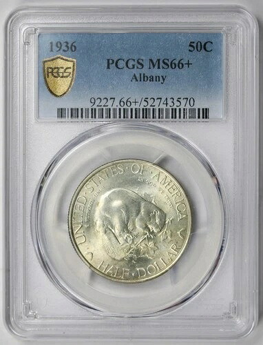 1936年 アルバニー記念ハーフドル銀貨 50セント MS 66+ プラス PCGSセキュアシールド