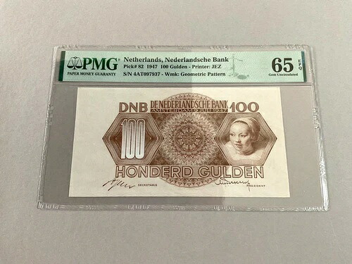 オランダ 100 グルデン P-82 1947 PMG 65 EPQ