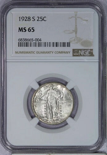 1928-S スタンディング リバティ クォーター NGC MS65 - 非常に光沢があり華やかです。