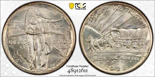 1928年 50セント オレゴン・トレイル記念銀貨 ハーフドル - PCGS MS66