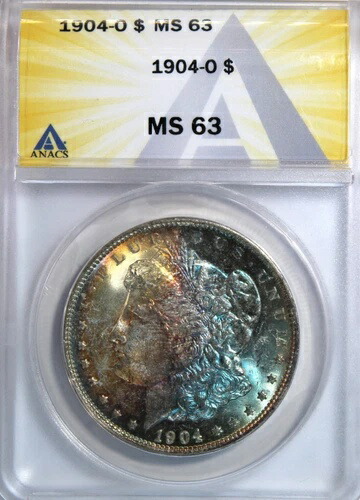 1904年頃のモルガン銀貨 * ANACS MS63 レインボートーン 217,250円