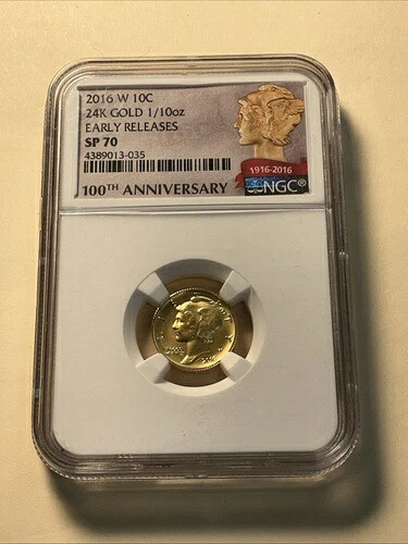 2016年 W マーキュリー ゴールド ダイム 10セント - PCGS SP70 - 早期リリース 100周年記念