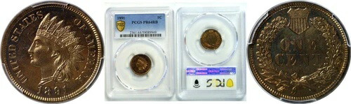 1891年 1セント インディアンヘッド セント プルーフ PCGS PR-64 RB