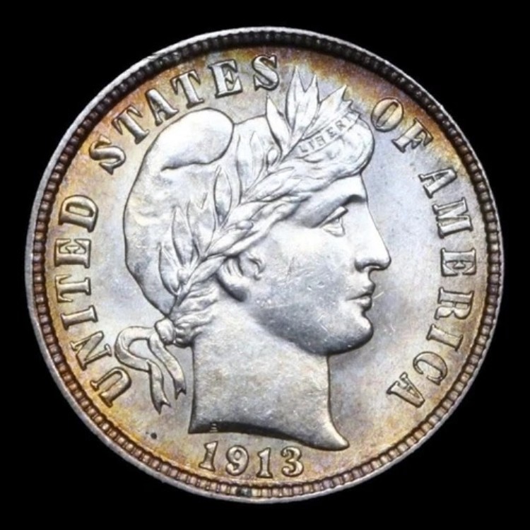 1913年 10セント バーバー シルバー ダイム *美しい色調* *最高グレード*