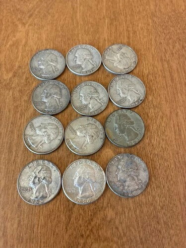 1960-1964年四半期金貨12枚、銀90%