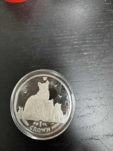 2014年 マン島 スノーシューキャット 子猫付き 1クラウン 1オンス .999 シルバー カプセル入り