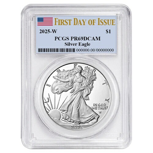 2025-W $1 1オンス プルーフ アメリカン シルバー イーグル PCGS PR69DCAM FDOI フラッグラベル