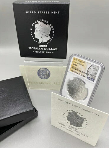 2023 P モルガン シルバー ダラー NGC MS 69 FDOI - 発行初日、OGP 付き