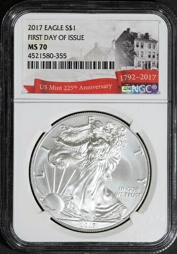 2017年 1ドル アメリカン シルバー イーグル FDI MS 70 NGC # 4521580-355