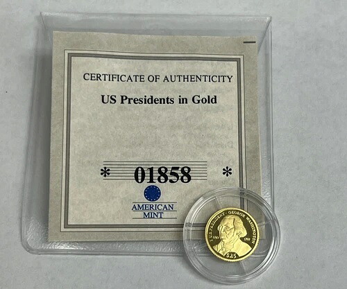 2006年 リベリア 25 ドル金貨 ジョージ・ワシントン .585 ミニコイン COA 付き