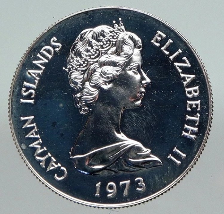 1973年 ケイマン諸島 英国 エリザベス2世 オールドプルーフ シルバー 50セントコイン i91207