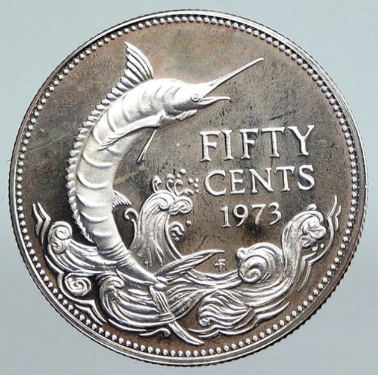 1973年 バハマ 英国 エリザベス2世 マーリン プルーフ銀貨 50セント コイン i89973