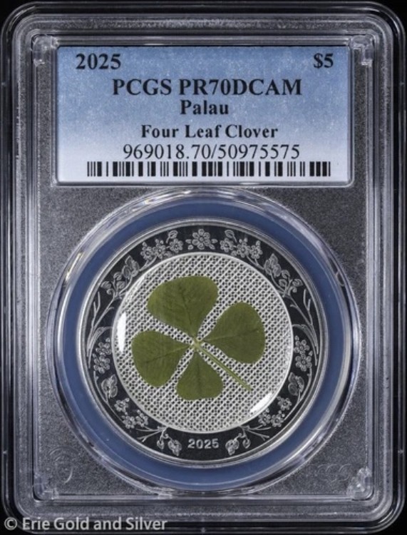 2025年 5ドル パラオ 四つ葉のクローバー 1オンス シルバー プルーフコイン PCGS PR 70 DCAM