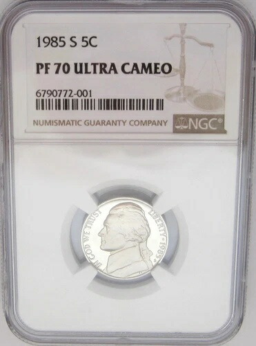 1985-S ジェファーソンニッケル NGC PF70 UCAM パーフェクトジェムプルーフ 希少＆トップポップ
