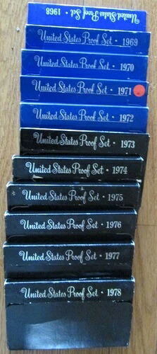 1968年から1978年までのプルーフセット、米国造幣局、サンフランシスコ造幣局、COA付きプルーフセット11枚